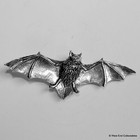 Flying Bat Pewter Brooch Pin - British Artisan Signed Badge - Vampire Halloween