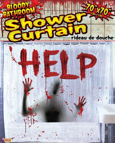 CORTINA DE DUCHA SANGRIENTA con Ganchos Fiesta Halloween AYUDA Baño Decoración Gore Foto 1 de 1