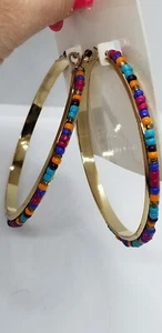 Orecchini a cerchio grandi oro con perline multicolore nuovi su carta! - Foto 1 di 6