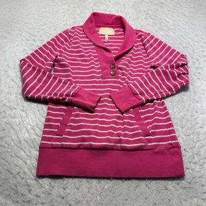 Banana Republic Striped Henley Sweater Hot Pink Womens Size Medium M - Picture 1 of 12