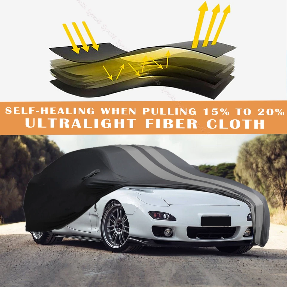 Cubierta completa satinada elástica para automóvil interior a prueba de polvo gris a rayas + bolsa para Mazda RX-7-8 Foto 1 de 4