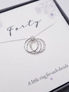 Cicely Bloom "FORTY" 40th Birthday Gift Anniversary Necklace 925 Sterling Silver - Picture 1 of 4