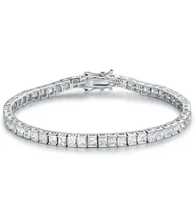 ADIRFINE 18K White Gold Plated 3MM Square Princess Cut Cubic Zirconia Tennis Bra - Picture 1 of 5