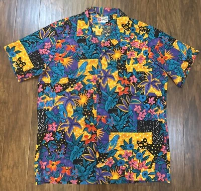 Camisa Hawaiana Campamento Para Hombres Guepardo Pájaros Vintage Hilo Hattie Floral Colorida Foto 1 de 4