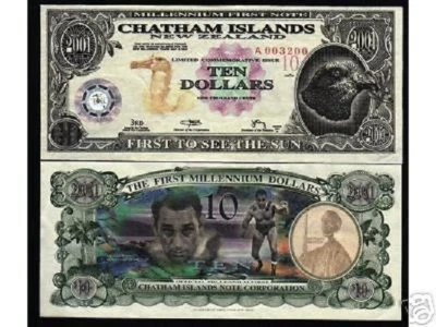 CHATHAM ISLANDS 10 DOLLAR New 2001 Commemorative TYVEK WRESTLER POLYMER UNC NOTE - Image 1 of 4