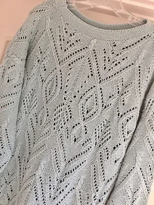 Vtg BOHO Size XL - 1X Sexy Tunic Aqua Blue Lace Pullover Knit Cotton Sweater - Picture 1 of 4