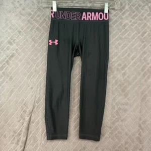 Under Armour Girls Small 6 Leggings Dark Gray Cropped Logo Athletic - Picture 1 of 8