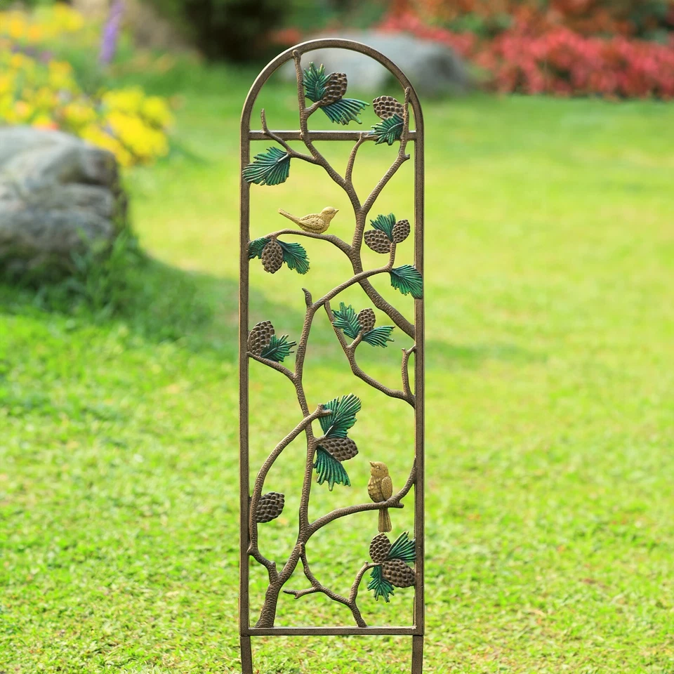 Aluminum Decorative Bird and Pinecone Trellis - Garden Decor-42.5''H - Изображение 1 из 1