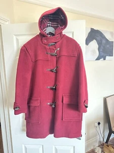 Burberry Women's Vintage Pure Wool Cherry Check Tartan Duffle Coat Size 12 M - Picture 1 of 10
