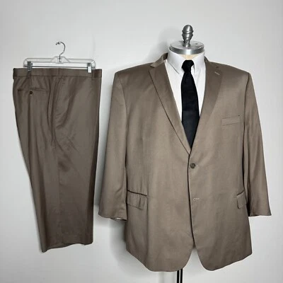 Terno Geoffrey Beene 56R 42W masculino marrom sólido grande e alto (curto sob medida) - Imagem 1 de 4