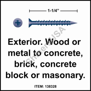 (3000) Diamond Blue Concrete Screw 1/4 x 1-1/4  Phillips Flat Head #138328 - Picture 1 of 1