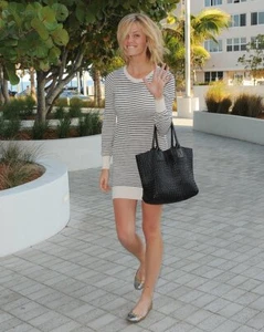 American Apparel Navy off white stripe bodycon sweater dress S M - Picture 1 of 5
