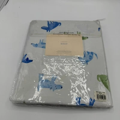 NUEVO Edredón Pottery Barn Niños Azul Perro Percal Ropa de Cama Niño Pequeño Azul Algodón Ajustado Foto 1 de 4