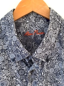 Alan Flusser Hemd Herren 2XL blau Paisley Blumenmuster Knopfleiste Langarm Baumwolle gebraucht, in einwandfreiem Zustand - Bild 1 von 9