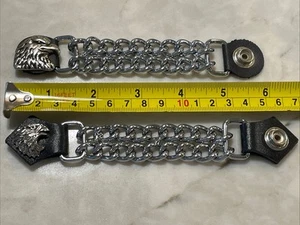 Eagle Double Chain Black Leather Snap Vest Extenders Biker Harley Motorcycle (2) - Picture 1 of 5