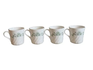 4 tazas de té de café Corelle Corning EE. UU. Callaway patrón de remolino de hiedra verde - Imagen 1 de 5