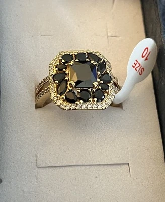 Bomb Party Ring Size 10 Black Onyx CZ Gold Plating  - Image 1 of 4