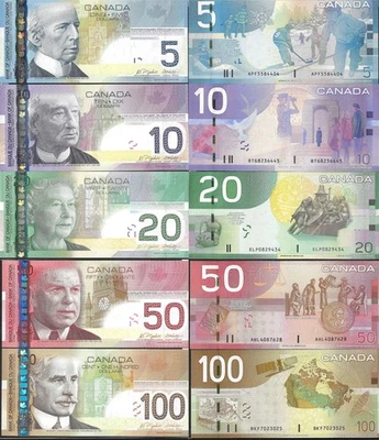 Canada 5 10 20-100 Dollars 2004-2007 P 101Aa 102Ac 103d 104b 105a UNC Set 5 pcs - Image 1 of 3