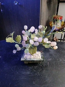 VINTAGE MCM GENUINE JADE AGATE GRAPE BONSAI VINING TREE - Picture 1 of 11