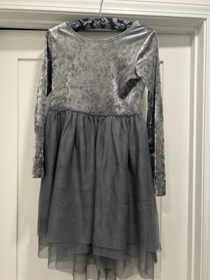 niñas cat & jack grande 10/12, gris terciopelo/tul vestido manga larga Foto 1 de 4