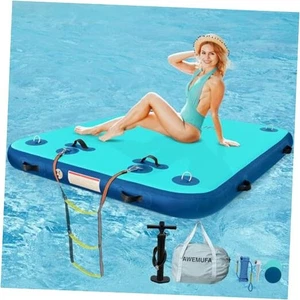 Inflatable Floating Dock 5ft/6ft/8ft/10ft 6ft x 5ft x 6" Mint Green+Navy Blue - Picture 1 of 7