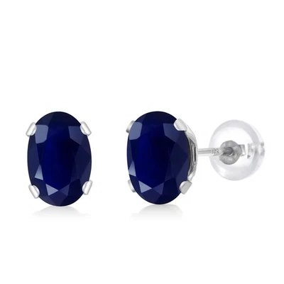 10K White Gold Sapphire Stud Earrings For Women (1.10 Cttw, Gemstone September - Image 1 of 4