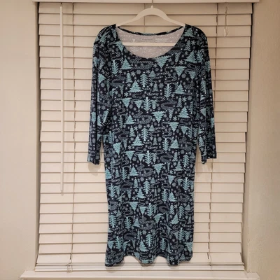 Camisón de vacaciones Talbots Pine Tree salón pijama vestido talla mediana verde azul Foto 1 de 4