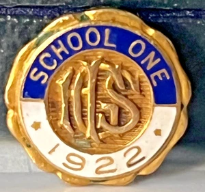 Prendedor de colección de School One 1922 iniciales HGS diseño circular en tono dorado - Imagen 1 de 2