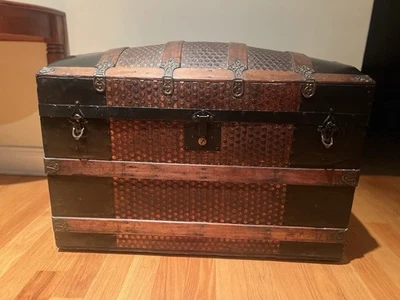1800s Antique Travel Chest Wooden Trunk Handcrafted Iron Hardware - Image 1 of 4