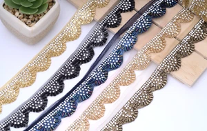 1 Meter Zirkon Metallic Pankha Spitzenborte Organza Einfassung Bordüre Aufnähen Verzierung - Bild 1 von 23