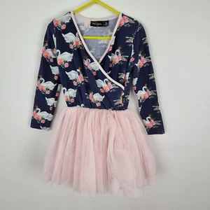 Rock Your Kid Tulle Tutu Dress Size 5 Long Sleeve Swan Print - Picture 1 of 6