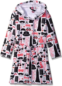 Up Past Girls Cute Fuzzy Soft 27" Long Hooded Robe, White/Pink, Medium (6-7) NEW - Picture 1 of 1