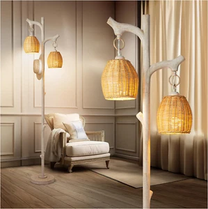 68" High Farmhouse Rustic Country Cottage Floor Lamp Tree Trunk Faux Wood Column - Picture 1 of 8