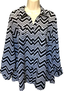Studio Works 2X Black White Chevron Button Up Long Roll Tab Sleeve Shirt Women's - Picture 1 of 10