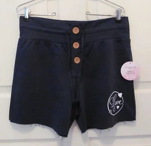 Full Circle Trends Blue Pull-On Shorts SMALL Juniors "LOVE" w Decorative Buttons - Picture 1 of 7
