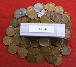 1920-P Lincoln Wheat Cent Penny 50 Coin roll Circulated A1 - Picture 1 of 5