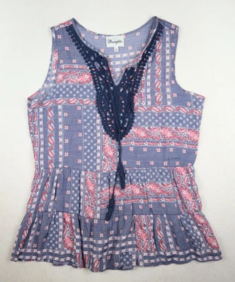 WRANGLER - CAMISETA SIN MANGAS TÚNICA ESTAMPADO AZUL Y ROJO MUJER - TALLA L Foto 1 de 4
