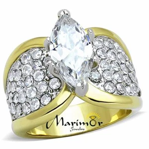 4.28 Ct Marquise Cut Cz Two Tone Ip Stainless Steel Engagement Ring Sizes 5-4.28 - Picture 1 of 7