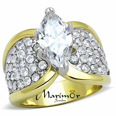 4.28 Ct Marquise Cut Cz Two Tone Ip Stainless Steel Engagement Ring Sizes 5-4.28 - Image 1 of 4