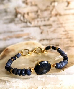 6.5 Carats Natural Raw Sapphire & Pearls In Beautiful Blue Bead Bracelet - Picture 1 of 9