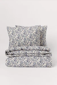 H&M Home Cotton Duvet Cover Set Light Beigeblue Floral 240cm.Bx220cm.Lx2/60x70cm - Bild 1 von 3