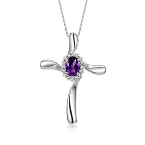 RYLOS 14K Yellow Gold Cross Necklace: Gemstone & Diamond Pendant 18" Chain 7x5MM - Picture 1 of 28