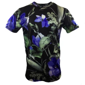 FOREVER 21 Men's T-shirt - Black -Blue Flowers - Fashion -21 Men- SUMMER SALE - Picture 1 of 7
