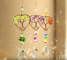 Tree Of Life Heart Shaped Suncatchers - Chakra Stones - Prism Pendant - Crystals