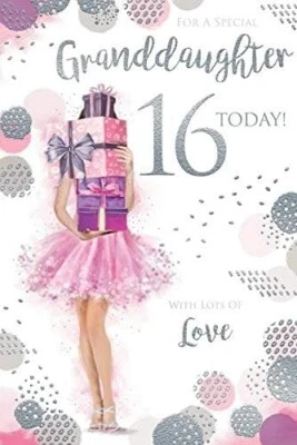 KINGFISHER Granddaughter 16th 16 Today Presents Design Happy Birthday Card - 9 x 6 inches