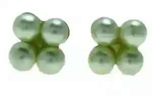 New Real 14K Gold four Pearls on Square 5mm Stud Earrings Screw Back - Picture 1 of 8