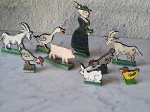 Konvolut alte Holz Figuren Erzgebirge Tiere Bauernhof - Picture 1 of 14