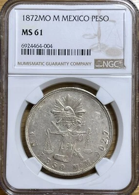 1872-Mo M Mexico Silver Peso, NGC MS-61 - Image 1 of 4
