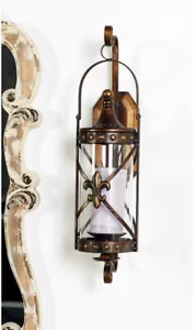 Old World Candle Sconce, Fleur de Lis, Riveted Burnished Tarnished Bronze Finish - Picture 1 of 3