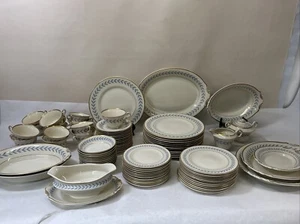 Syracuse China old ivory Sherwood blue 12-6 Pc Place Settings W/ Serving Pieces! - Picture 1 of 20